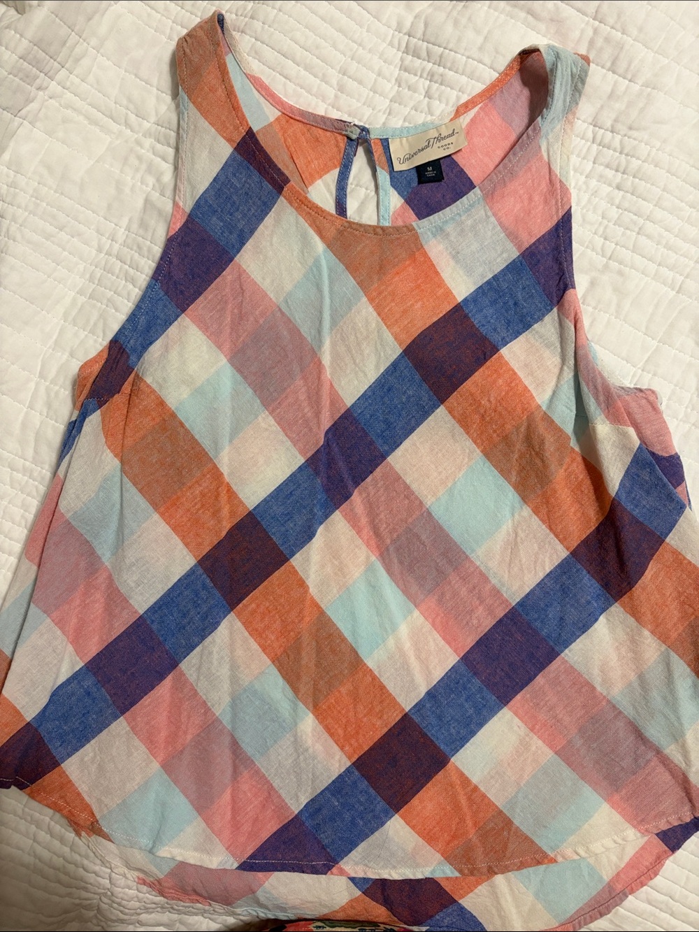 Universal Thread Colorblock Plaid Sleeveless Top in Coral, Navy & Mint